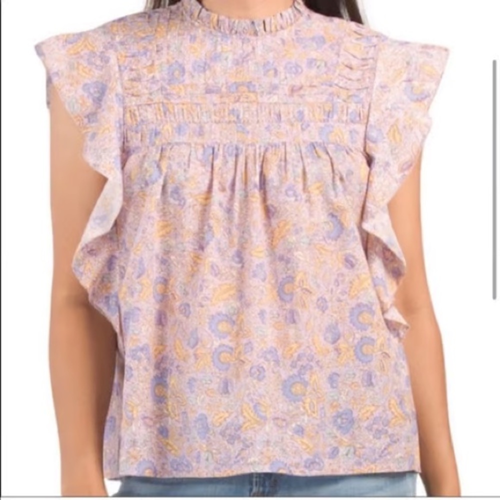 Love the Label Printed Smocked Blouse Size M